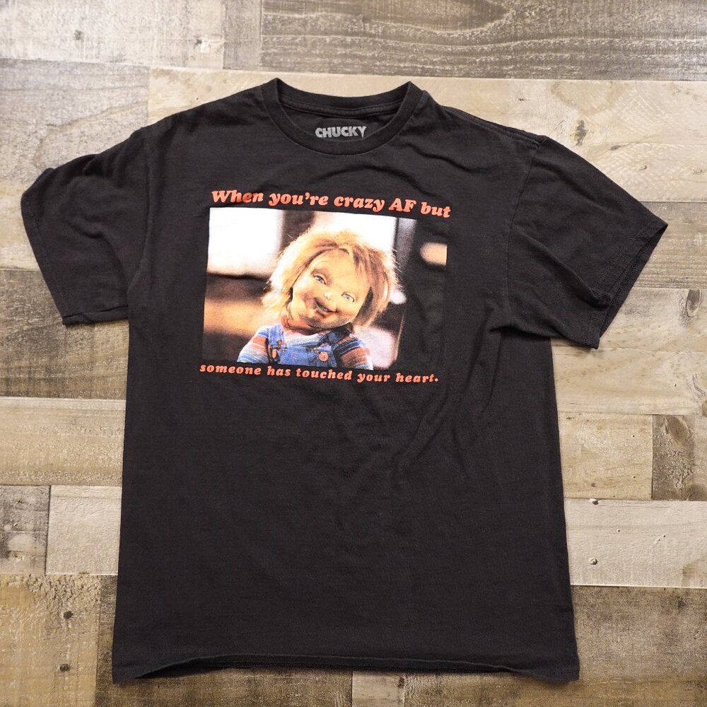 Chucky shirt Halloween horror film memes women's medium black spooky funny